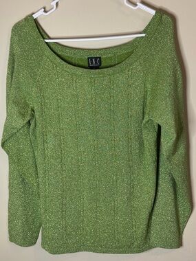 INC International Concepts Metallic Green Scoop Neck Top - XL P2P 20” Length 25”